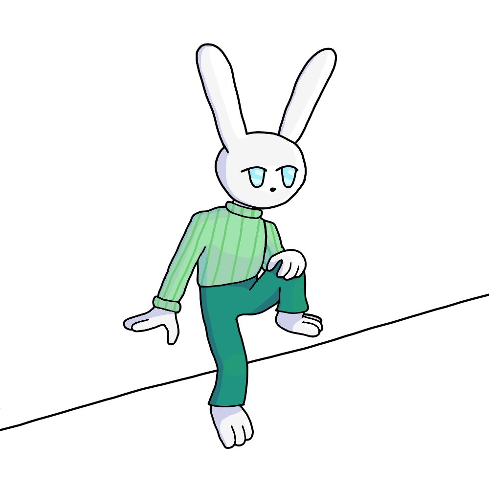 humanoid-ish bnuuy in a sweater sitting on some sort of edge