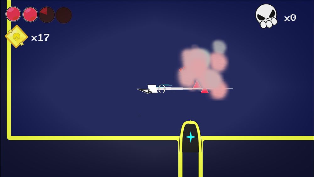 The player dashing away from a puff of smoke that's hiding hexabone and some fodder enemies