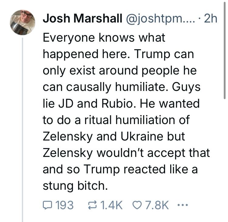 Josh Marshall compares POTUS’s reaction to a “stung bitch”