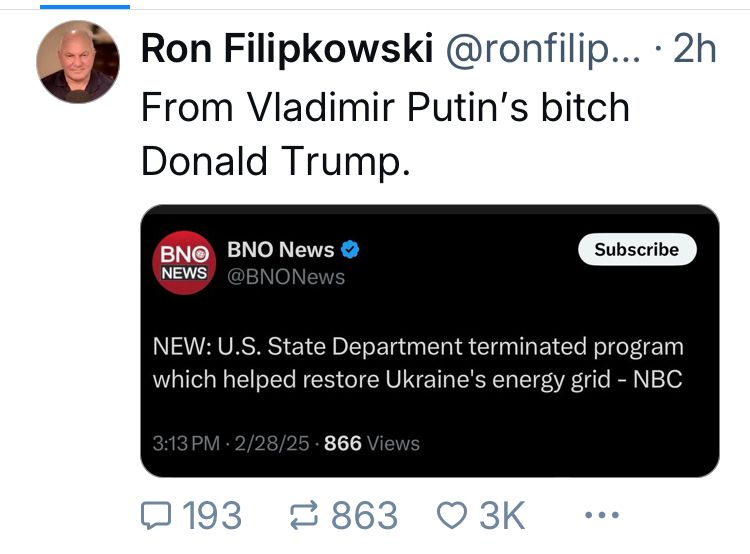 Ron Filipkowski calls the POTUS “Putin’s bitch”