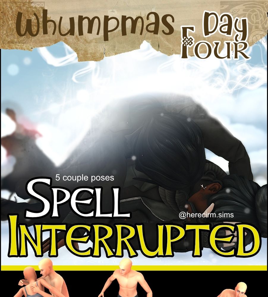 A graphic for a Sims 4 posepack called Spell Interrupted 