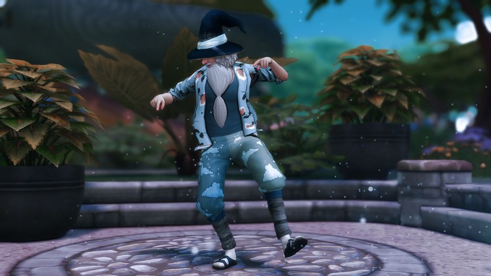 Glen is doing a little dance while casting towards the floor with his index fingers.