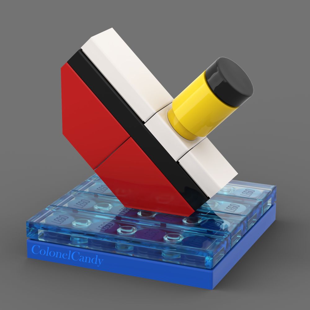 Micro LEGO Titanic, built out of just a few slopes and simple bricks and tiles. Balanced on an angled side, to look like it's sinking.