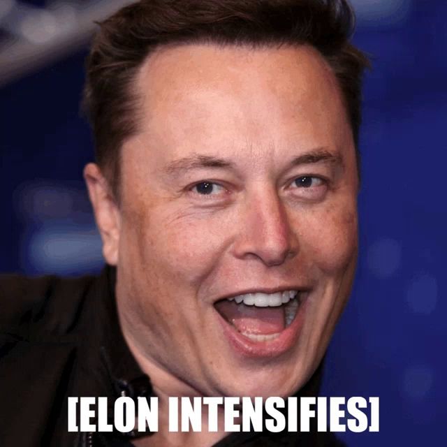 a close up of a man 's face with the words elon intensifies written below it