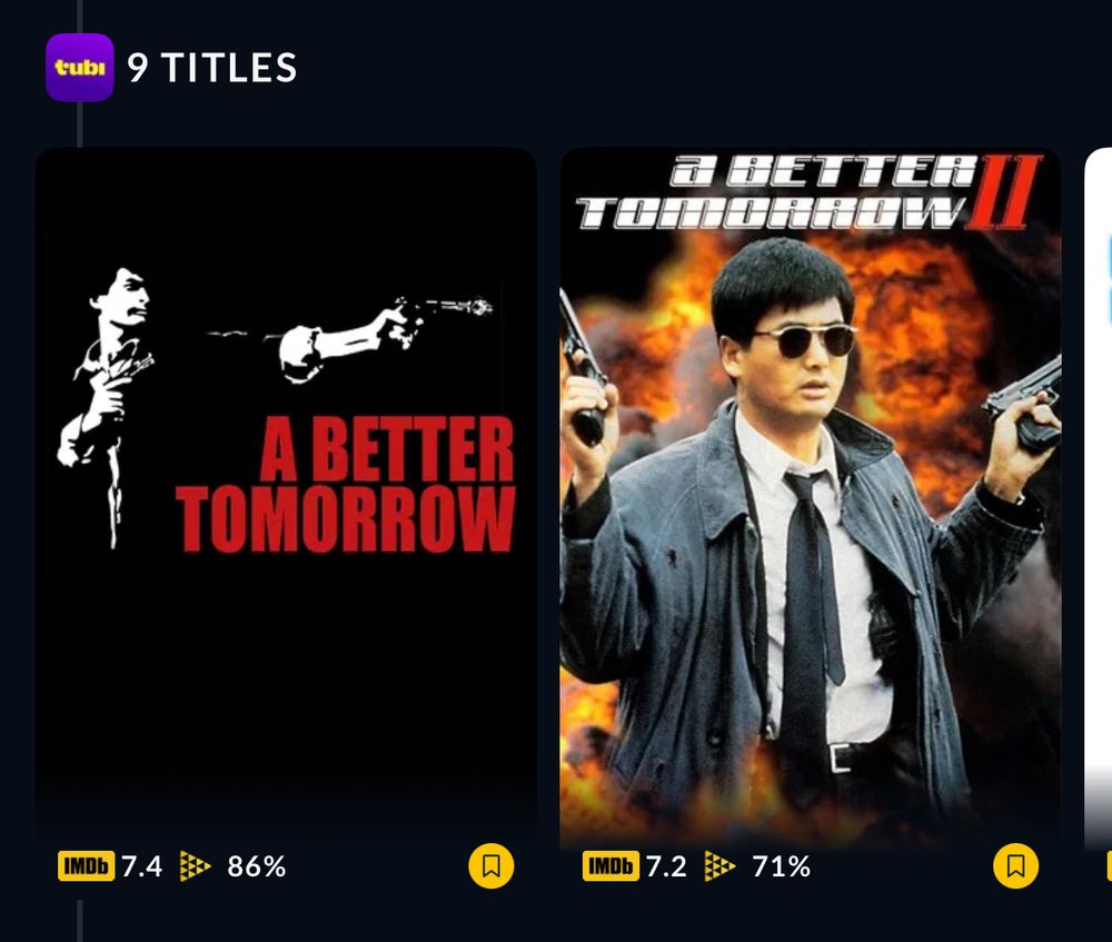 A BETTER TOMORROW and A BETTER TOMORROW II now on Tubi, The People’s streamer 