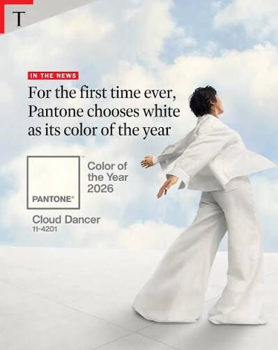 Pantone’s color of the year post being Cloud Dancer…white. Text says, “For the first time ever Pantone chooses white as it’s color of the year”