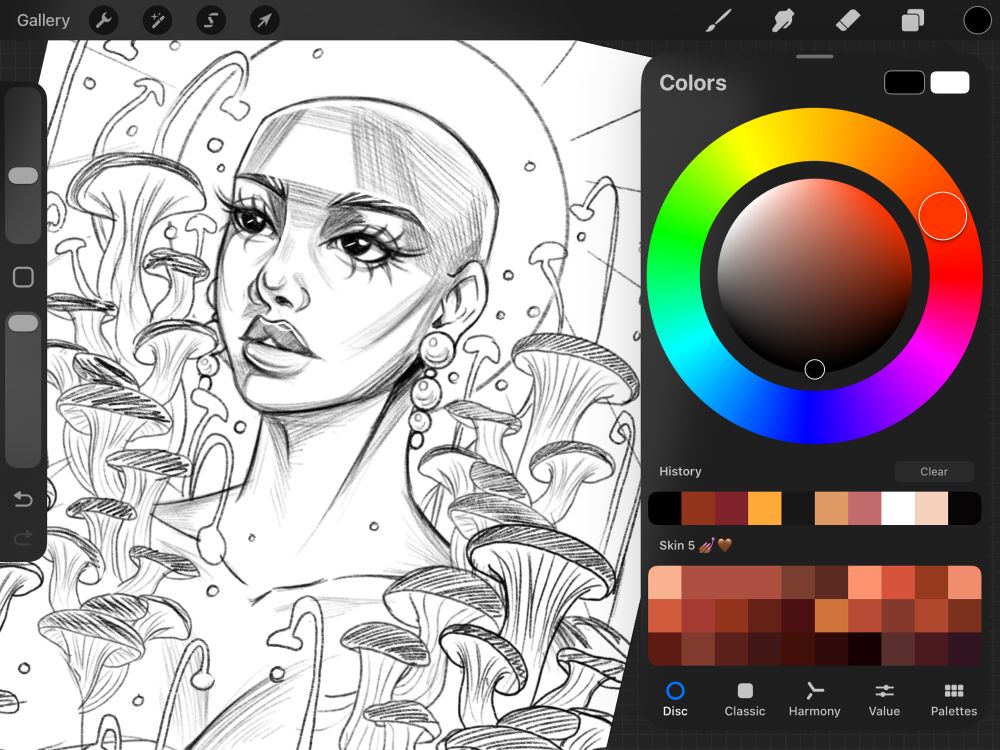 A sketch I’m working on in procreate of another mushroom woman