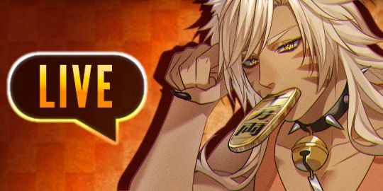 Vtuber Cat Man NoNekoP holding a beckoning cat lucky coin in his mouth while beckoning to the viewer. He's against an orange background with a speech bubble that says "LIVE."
Art by MakotoHasuha