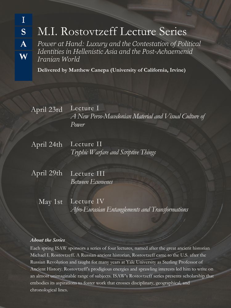 Poster for the talk, repeating information provided in the body of the post overlayed on a photograph of a spiral staircase.