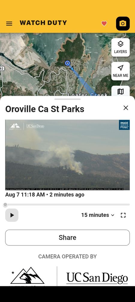 Screenshot of Watch Duty app notification of Forbes Fire near Oroville CA. 