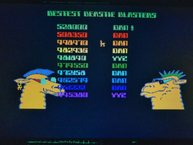 The high score screen in Llamatron 2112.