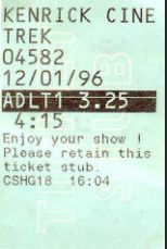 My ticket stub from 1996 for Star Trek, First Contact, at Kenrick Cinema