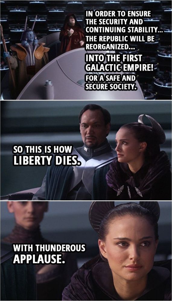 “So this is how Liberty fires. With thunderous applause” scene from Star Wars