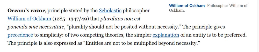 Screenshot of Encyclopedia Britannica with relevant content about Occam's Razor.