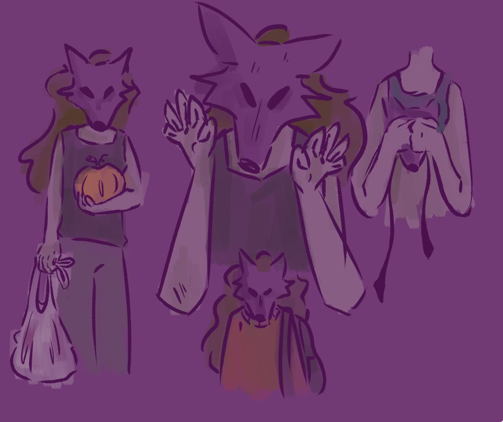 Various doodles of Wolf Girl.