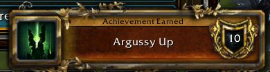 Screenshot of a world of warcraft achievement that reads "Argussy Up"