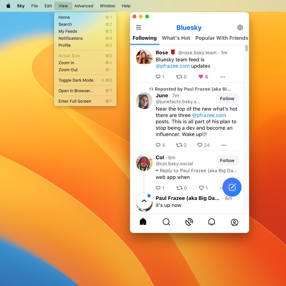 Screenshot with View menu in Compact mode