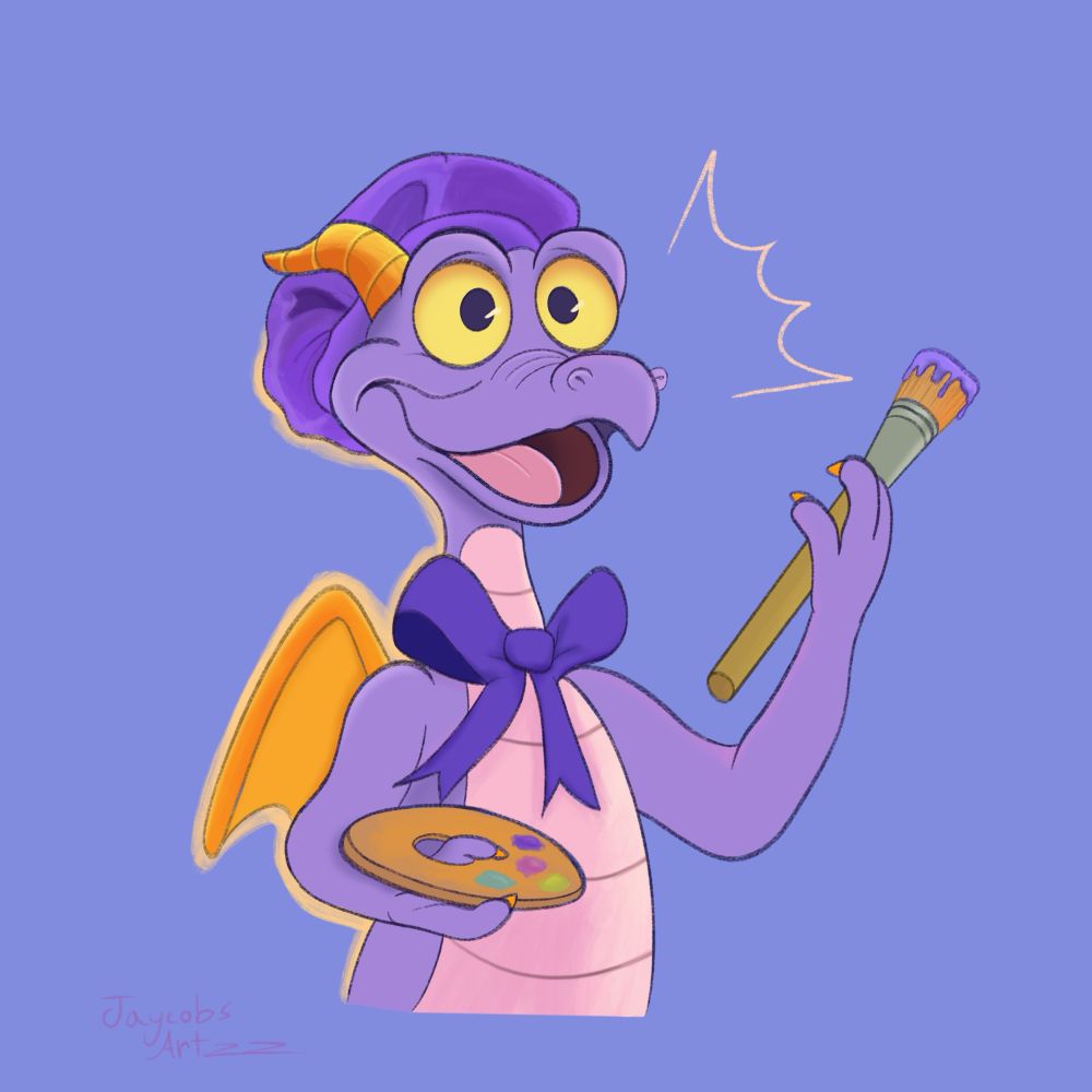 A drawing of figment from epcot 