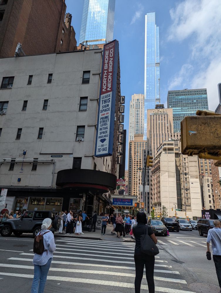 The marquee in front of Stephen Colbert's Ed Sullivan Theater.