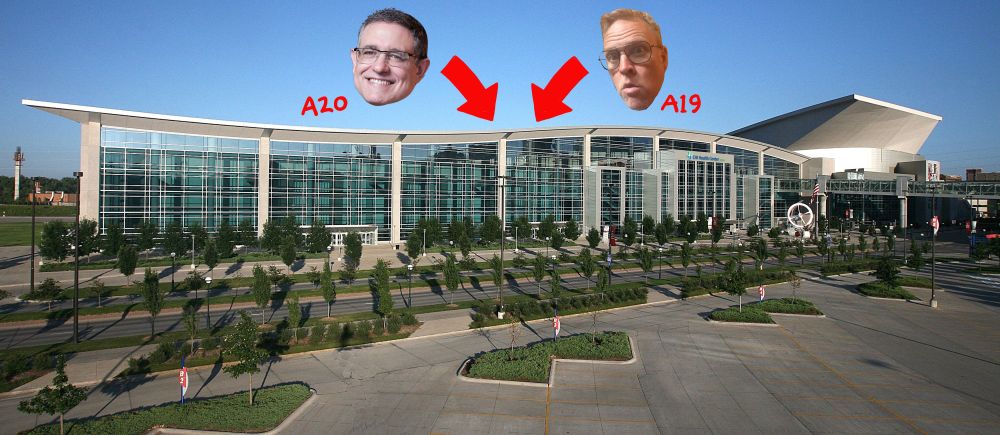 Parker's and my isolated heads floating over the Omaha Convention Center.
