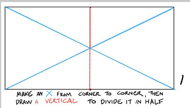 How-to diagram for dividing a rectangle into thirds