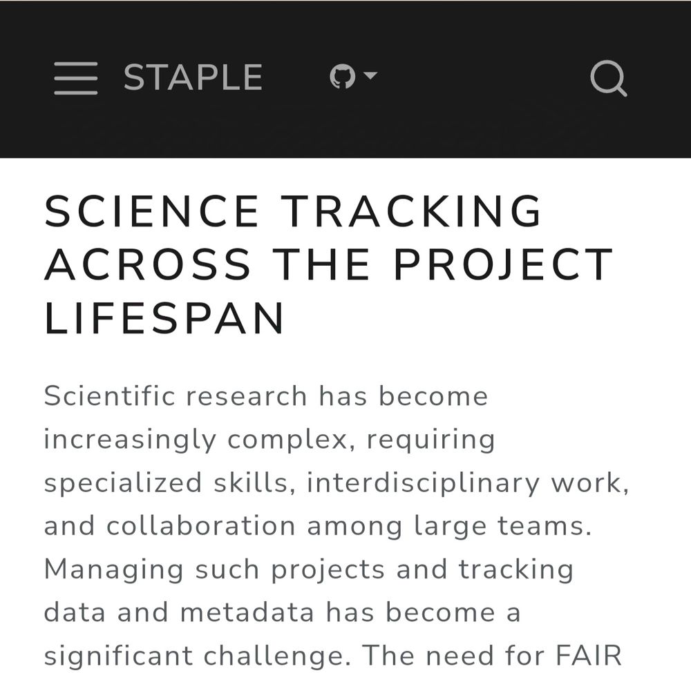 A screenshot of the STAPLE webpage. It reads "science tracking across the project lifespan".