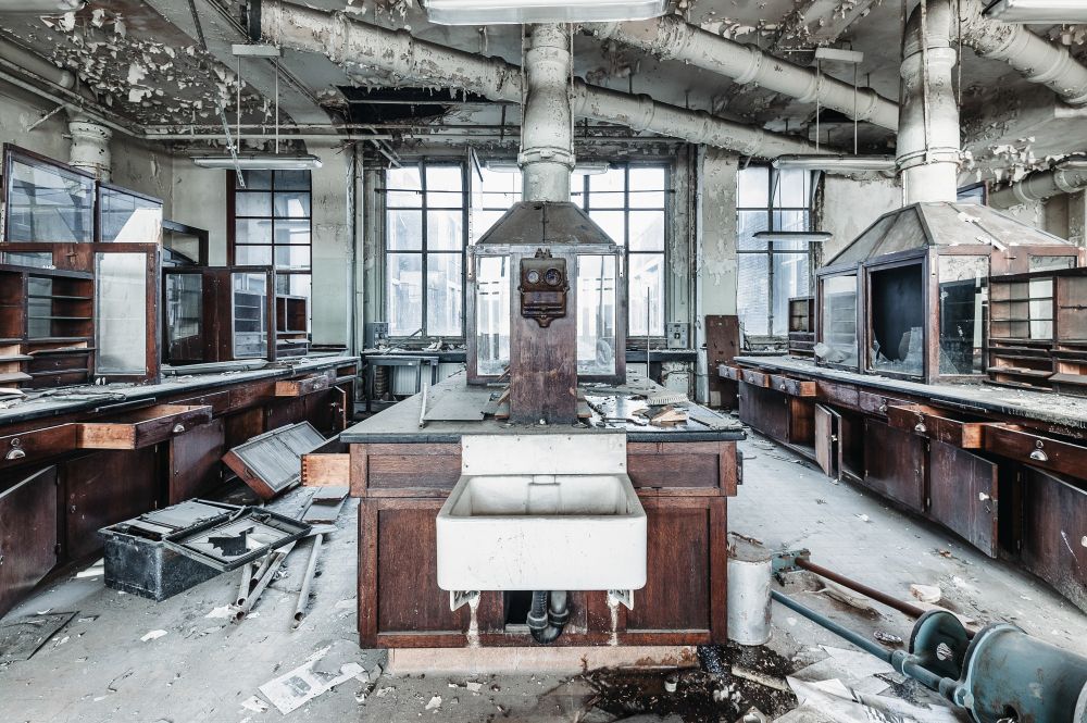 The chemistry labs in an abandoned university somewhere in Belgium 