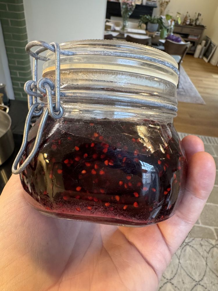 The finished jam in a jar in my hand