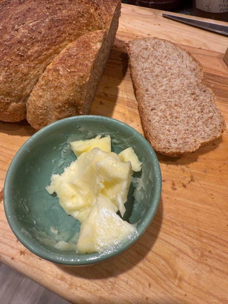 A shot showing the crumb, along with some of the butter I made