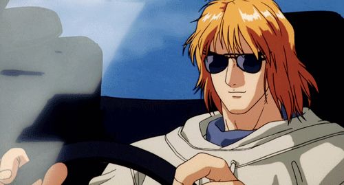 a short animated clip of ken in the street fighter movie, his hands on a steering wheel, his hair blowing, he is wearing sunglasses