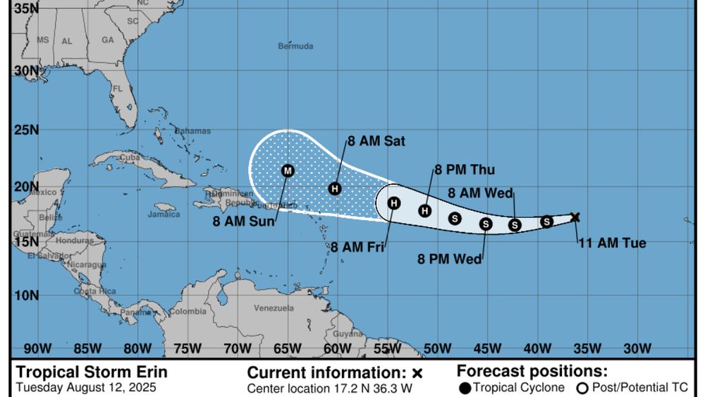 The National Hurricane Center expects the storm to strengthen over the next several days and says it could become a hurricane by late Thursday.