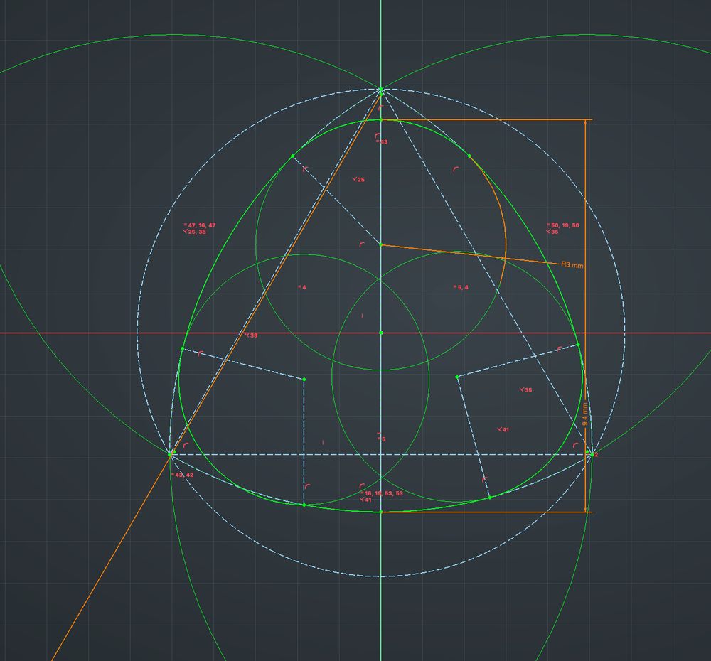 screenshot of freecad sketcher showing constraints used to create the profile