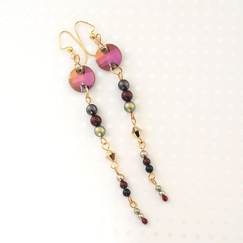 Long crystal dangle earrings.