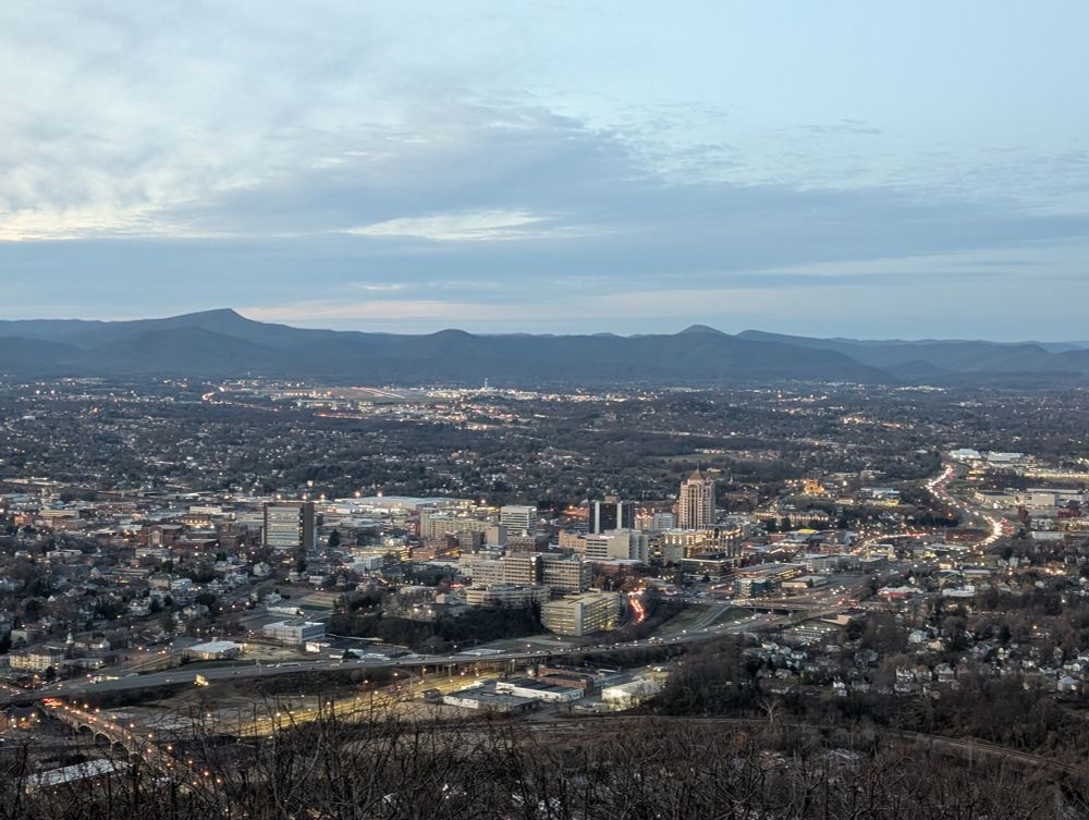 Looking north-ish over the skyline of Roanoke, Virginia