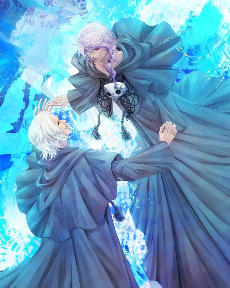 Close up of Hades and Hythlodaeus finally meeting at the Aetherial Sea after eons of waiting.