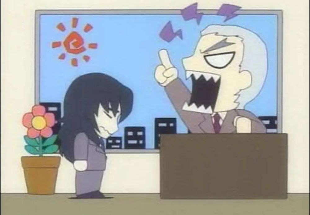 an exaggerated cartoon of lord djibril yelling at durandal