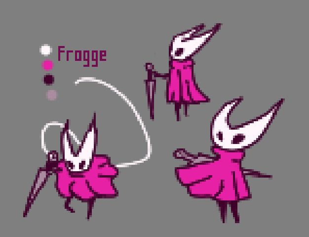 Three doodles of hornet from hollow knight. The top has her standing holding her needle. In the left one she is jumping down, needle in hand, thread trailing behind her. The right drawing shows hornet standing with the wind dramatically blowing her cloak to the side.