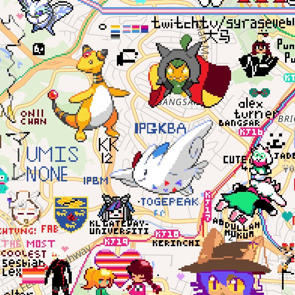 Many various drawings in Wplace, one of them is a recreation of Togekiss, with the caption Togepeak at the bottom
