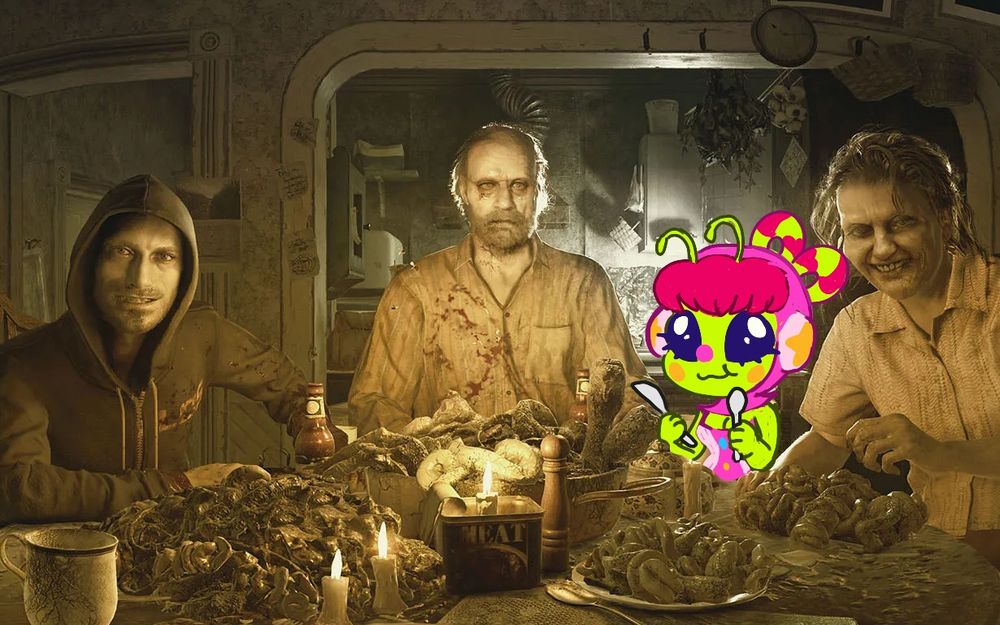 The Baker family from Resident Evil 7 with Telemari at the table