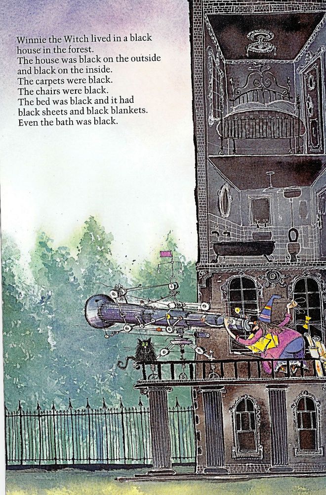 "Winnie the Witch lived in a black house in the forest." The first page of Valerie Thomas's book