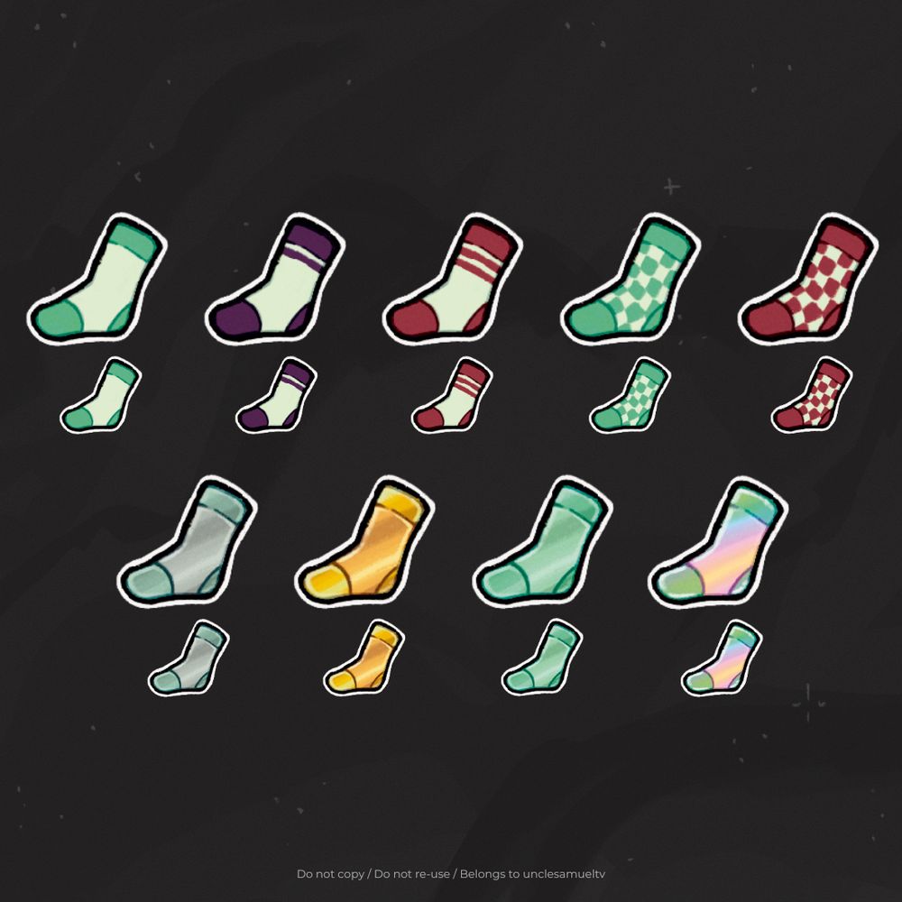 Multiple twitch badges : Little two-toned socks in various color as well as gold, emerald and rainbow