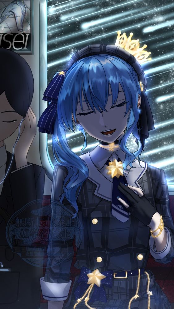 星街すいせいちゃんのファンアート　お仕事頑張った日に彼女の歌声を聞いて癒されている社会人の絵