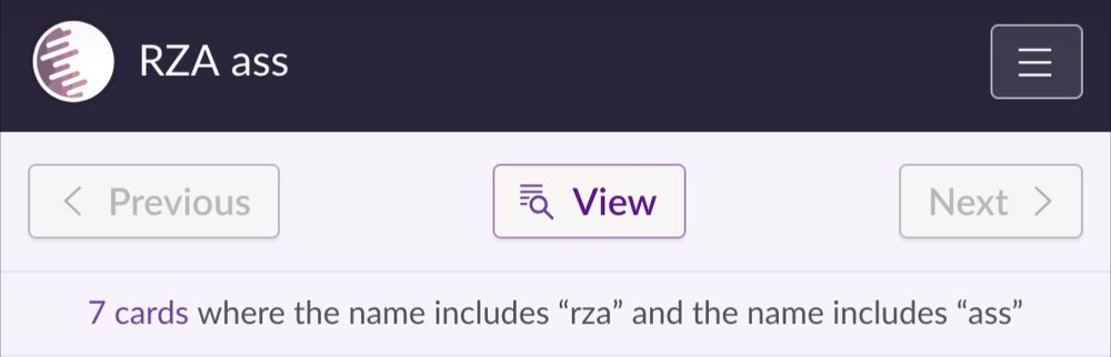 Scryfall search for "RZA ass", returning 7 results