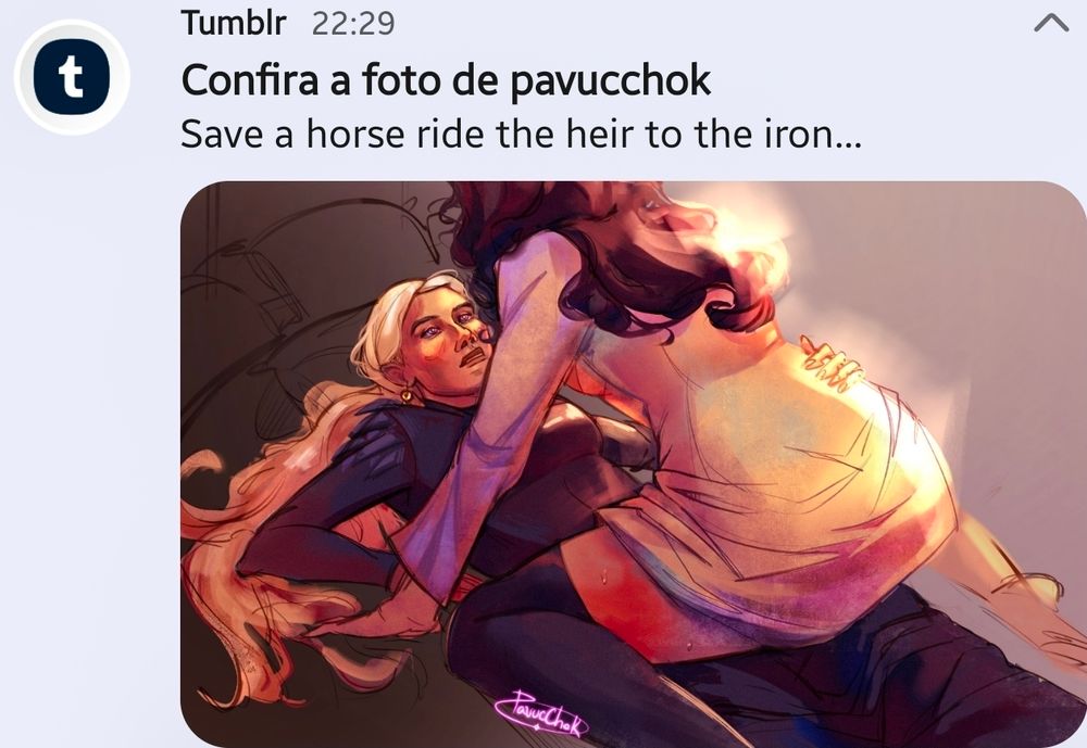 print de uma notificação do tumblr com uma arte rhaenicent 