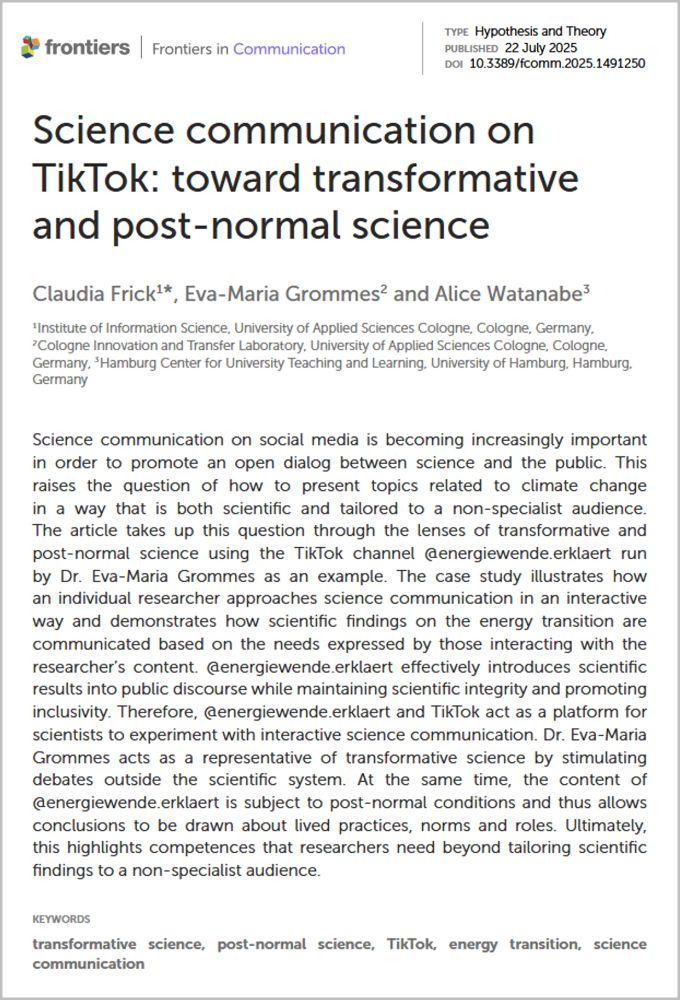 Title, authors’ names, abstract, and keywords from a paper about science communication on the climate crisis (energy transition) on TikTok 