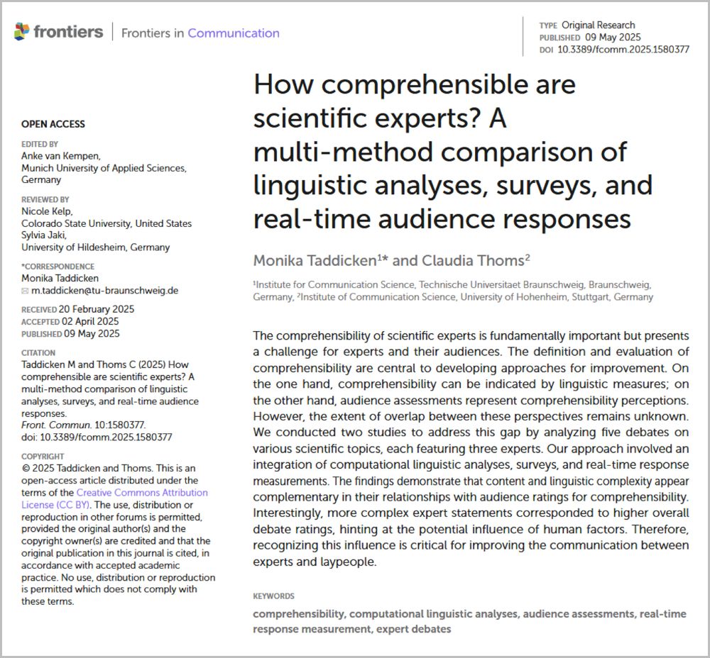 Title, authors’ names, abstract, and keywords from a paper about whether scientific experts are comprehensible in addressing general audiences
