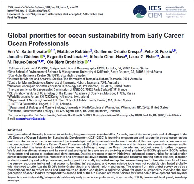 Title, authors’ names, and abstract from a paper about early career professionals view about ocean sustainability 
