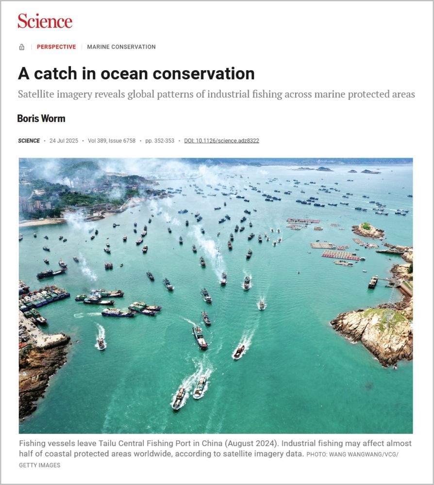 Title, author’s name, and photograph of many fishing vessels in a Chinese port from a paper about use of satellite imagery to study and support ocean conservation