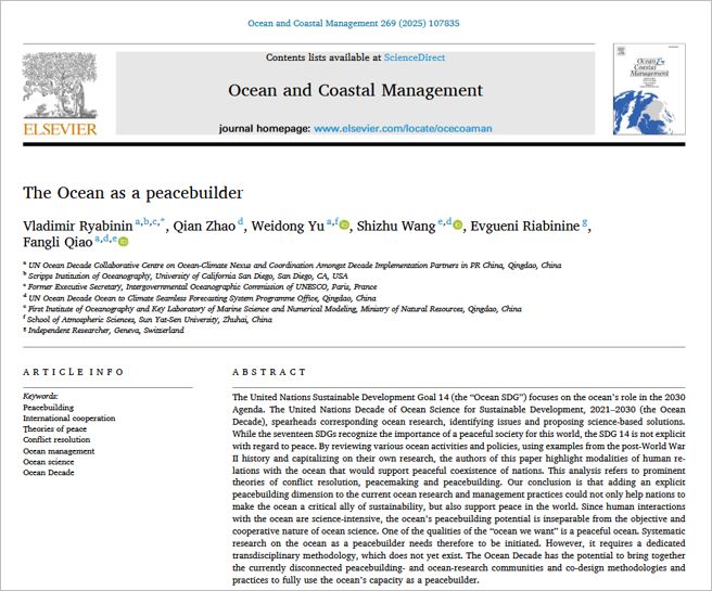 Title, authors’ names, abstract, and keywords from a paper about the peace building dimension of the ocean 