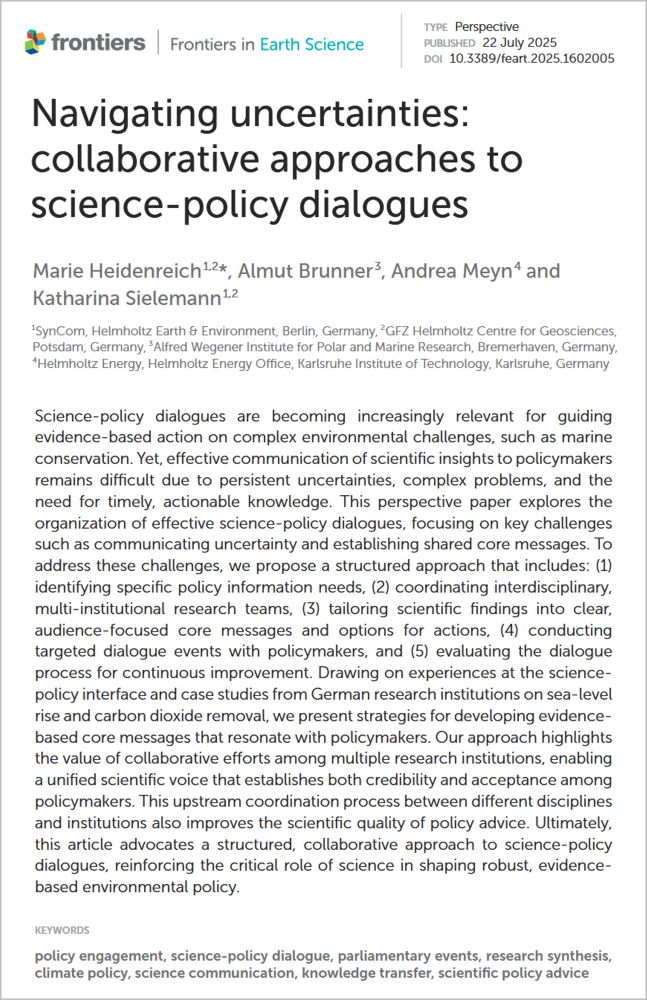 Title, authors’ names, abstract, and keywords from a perspective paper about communicating uncertainties in science-policy exchanges
